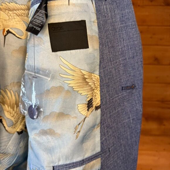 NWOT ASOS 1 button skinny notch lapel blazer with amazing bird print lining. - Picture 5 of 8